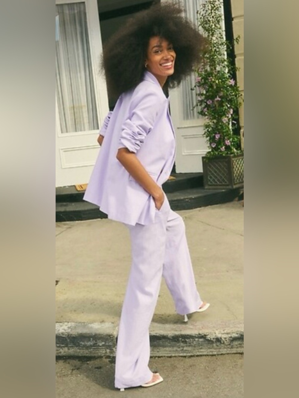 LILAC PURPLE 55%LINEN/45% RAYON HIGH WAISTED WIDE LEG LOOSE FIT EFFORTLESS PANT - Picture 2 of 4